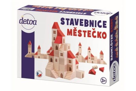Stavebnice kostky 2,5cm dřevo městečko 100 dílků v krabici 29x19x6cm