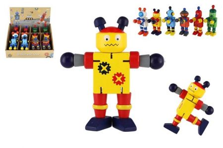Robot dřevo 12cm 6 druhů 12ks v boxu od 18 měsíců
