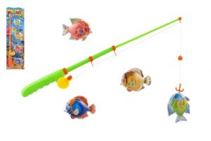 Hra ryby/rybář magnetické plast 4ks+prut plast 44cm asst na kartě 2 barvy