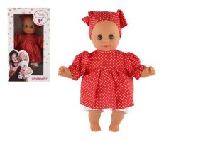 Panenka/Miminko Hamiro 30cm, látkové tělo šaty červené+ bílý puntík + šátek v krabici