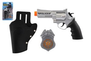 Policejní pistole klapací 20 cm v pouzdru s odznakem plast na kartě