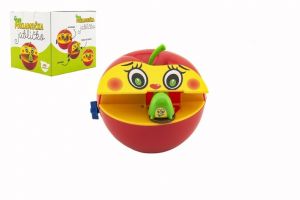 Pokladnička červené jablko s červíkem na klíček plast 11x10cm v krabičce 11x11x10cm