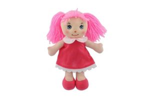 Panenka Mazlinka hadrová s růžovými vlásky látka 31cm 0m+