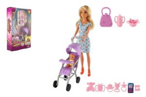 Panenka Anlily 30cm s holčičkou a kočárkem + doplňky plast v krabici 20x32x7cm