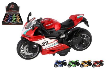 Motorka silniční plast 13cm na zpětné natažení na baterie se světle, zvukem 4 barvy