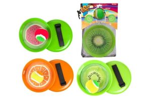 Lambáda/Catch ball hra s míčkem na suchý zip ovoce 18cm 3 druhy v látkovém sáčku