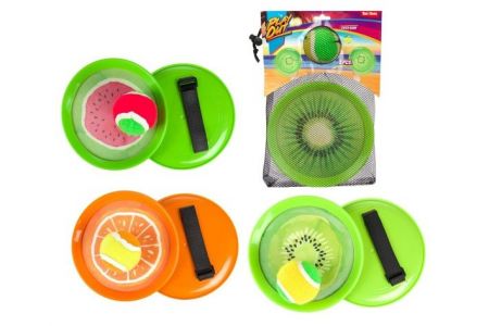 Lambáda/Catch ball hra s míčkem na suchý zip ovoce 18cm 3 druhy v látkovém sáčku