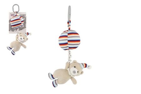 Medvěd s balónem plyš 30cm závěs na postýlku/kočárek nat. hrací strojek béžový na kartě v 