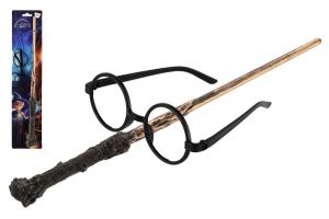 Kouzelnický set - hůlka 40cm, brýle plast na kartě 9,5x42,5cm karneval