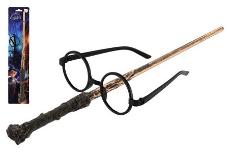 Kouzelnický set - hůlka 40cm, brýle plast na kartě 9,5x42,5cm karneval