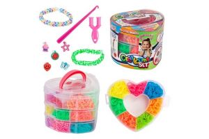 Udělej si svůj náramek - gumičky 2700ks + náčiní v plastové krabičce tvar srdce 16x13cm