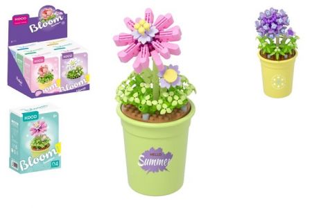 Stavebnice mini KOCO Květina v květináči plast 6 druhů v krabičce 10x14x6cm