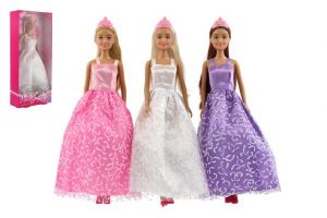 Panenka v šatech kloubová plast 28cm asst 3 barvy v krabici 14x32x5cm