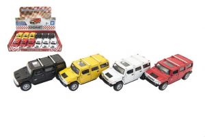 Auto Kinsmart Hummer H2 SUV kov 12cm na zpětné natažení asst 4 barvy 12ks v boxu