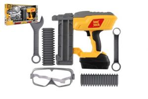 Pistole na hřebíky/Nastřelovací pistole plast 21x18cm s doplňky na baterie se zvukem, svět