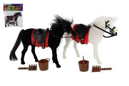Kůň fliška se sedlem s doplňky 16cm 2 barvy v sáčku