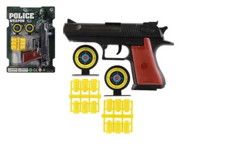 Pistole špuntovka 17cm plast + náboje 12ks + terč 2ks na kartě