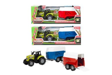 Traktor s přepravníkem na koně plast 24cm na volný chod na baterie se světlem, zvukem