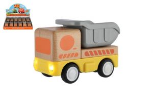 Auto nákladní dřevo 11cm na setrvačník na baterie se světlem, zvukem 18m+