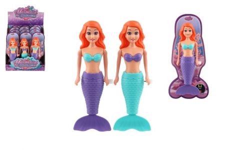 Mořská panna svítící ve tmě do vody na natažení na klíček plast 18cm na kartě