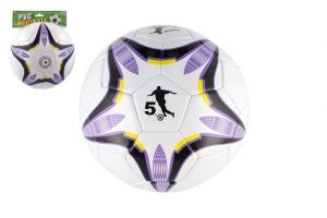 Míč fotbalový nafouknutý šitý 23cm fialovobílý v síťce