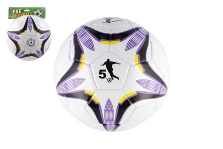 Míč fotbalový nafouknutý šitý 23cm fialovobílý v síťce