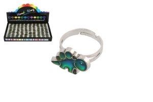 Prstýnek dinosaurus měnící barvu dle teploty nastavitelný kovový