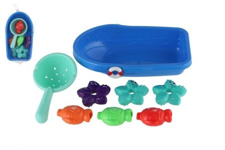 Sada do vany plast lodička, sítko s mořskými zvířátky v síťce 14x24cm