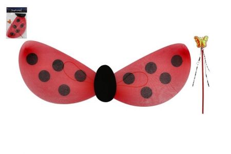 Křídla beruška s hůlkou nylon v sáčku 30,5x46x1cm karneval