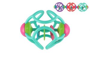 Chrastítko/Kousátko míček plast 12cm 3 barvy na kartě v sáčku 0m+