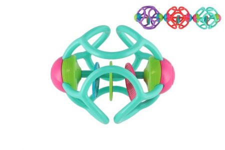 Chrastítko/Kousátko míček plast 12cm 3 barvy na kartě v sáčku 0m+