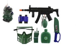 Vojenská sada samopal klapací plast 32cm s doplňky v síťce