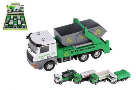 Auto nákladní městské úklidové služby kov/plast 14cm na zpětné natažení 4 druhy