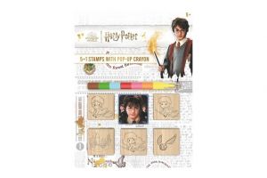 Razítka 5+1 s poduškou dřevěná 5x5cm s voskovkou Harry Potter na kartě