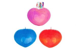 Míček srdce mačkací chlupatý antistresový silikon 18cm duhový 3 barvy