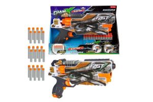 Pistole na pěnové náboje + náboje 24ks plast 35cm na baterie se zvukem v krabici 36x26x6,5