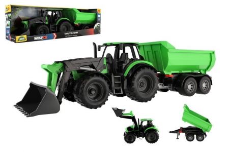 Auto Traktor Deutz-Fahr s přívěsem Worxx plast 75cm 1:15 v krabici 76x22x19cm
