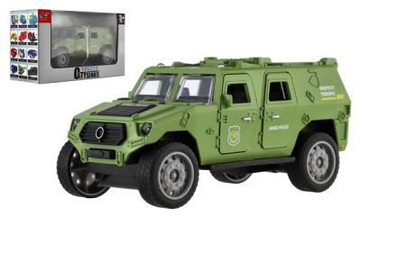 Auto vojenské plast 13cm na setrvačník v krabici 17x10x6,5cm