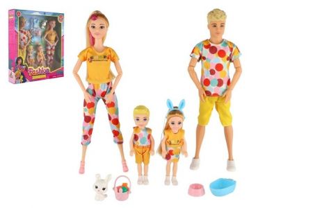 Panenka s panáčkem 30cm s dětmi 2ks - rodina plast s doplňky v krabici 29x30x6cm