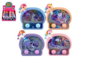 Vodní hra hlavolam svítící jednorožec plast 13x12cm na baterie 4 barvy