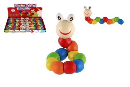 Červík/housenka kloubový dřevo 18cm barevný v sáčku