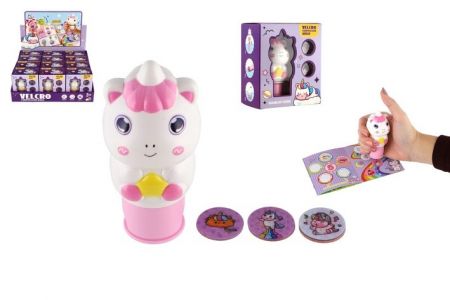 Samolepkové razítko/Razítko se samolepkami jednorožec plast s nálněmi v krabičce 10x12cm