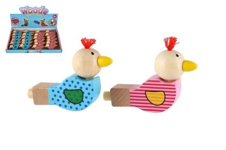 Píšťalka ptáček dřevo 8cm 2 barvy v sáčku