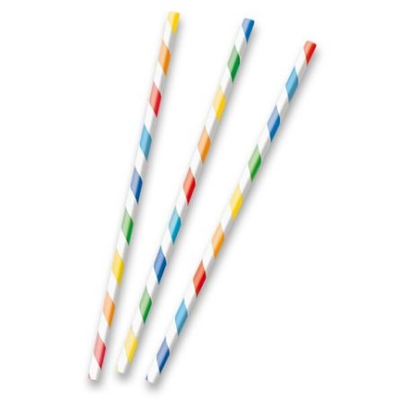 Papírová brčka s proužky, barevné, 12 ks