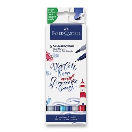 Popisovač Faber-Castell Goldfaber Aqua Dual Marker Lettering Seaside sada, 6 barev
