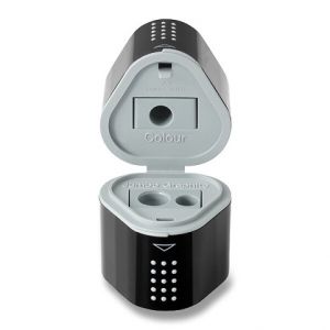 Ořezávátko Faber-Castell Grip 2001 Trio - s odpadní nádobkou 3 otvory, černé