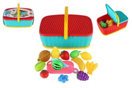 Piknikový košík - ovoce/zelenina krájecí 15ks plast 2 barvy 28x20cm