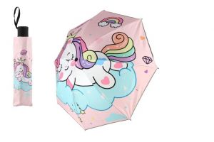 Deštník Jednorožec skládací látka/kov 25cm růžový v sáčku