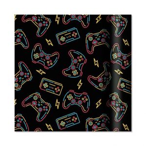 ALBI Dárkový papír - role 2 m × 70 cm - Hrací konzole na černé