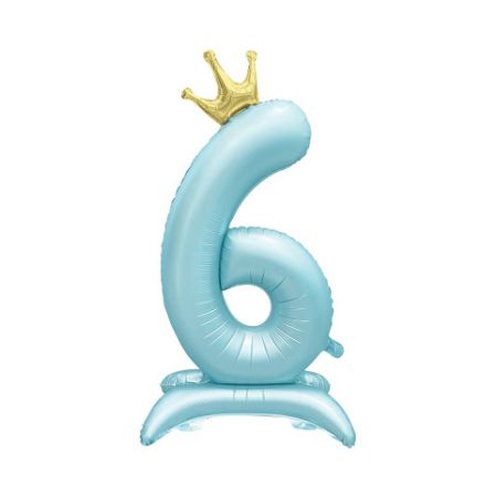 ALBI Balónek fóliový Stojící číslo 6 s korunkou světle modré 82 cm